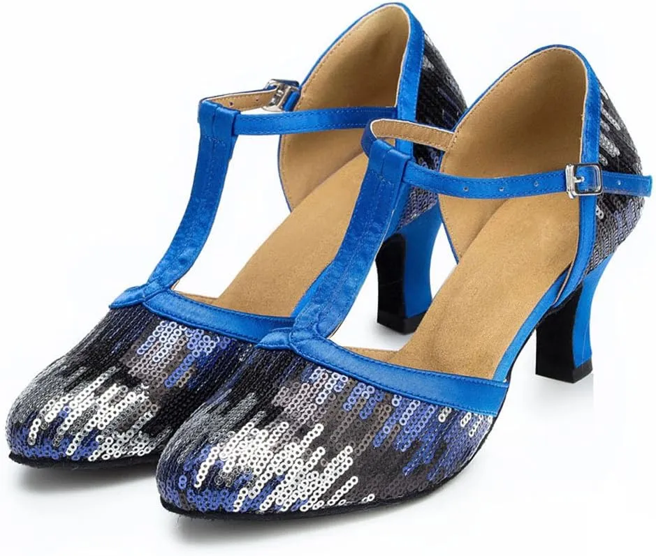 Women's Suede Sole Performance Sequins Ballroom Dance Shoes Latin Salsa Wedding Shoes