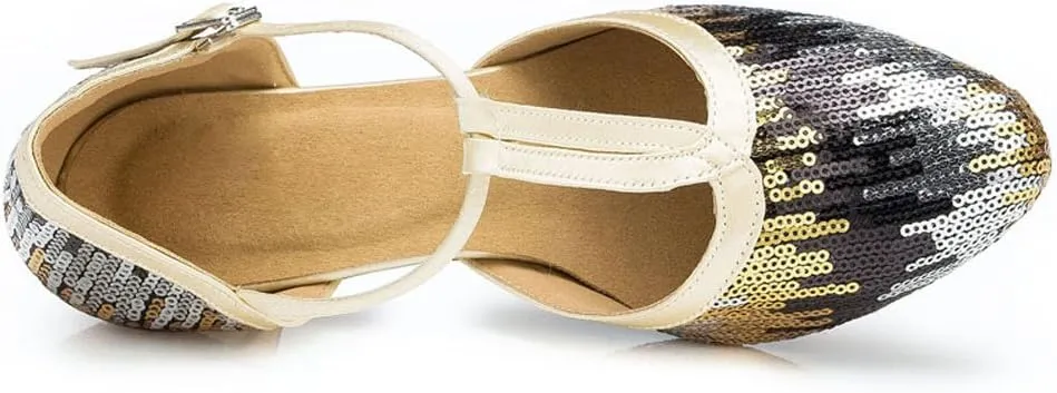 Women's Suede Sole Performance Sequins Ballroom Dance Shoes Latin Salsa Wedding Shoes
