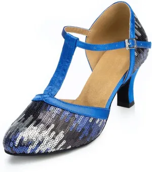 Women's Suede Sole Performance Sequins Ballroom Dance Shoes Latin Salsa Wedding Shoes