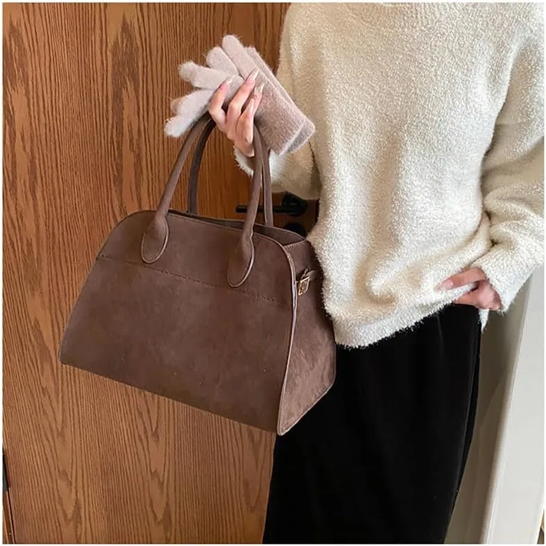 Womens Suede Tote Bag, Faux Leather Tote Bag for Women Vintage Top Handle Bag Fashion Retro Shoulder Satchel Bag