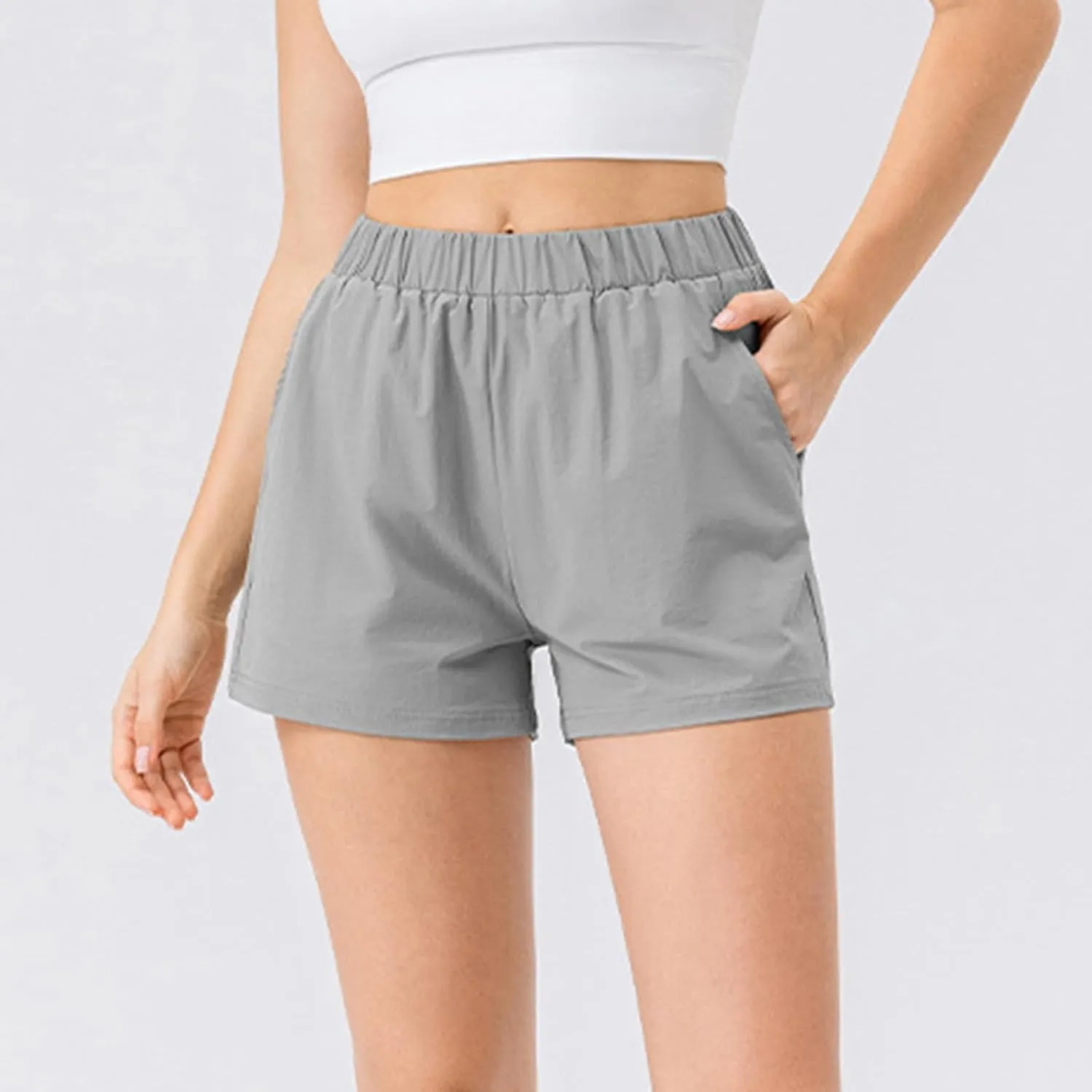 Workout Shorts for Women Elastic High Waisted Quick Dry Running Short Summer Loose Fit Casual Shorts with Pockets