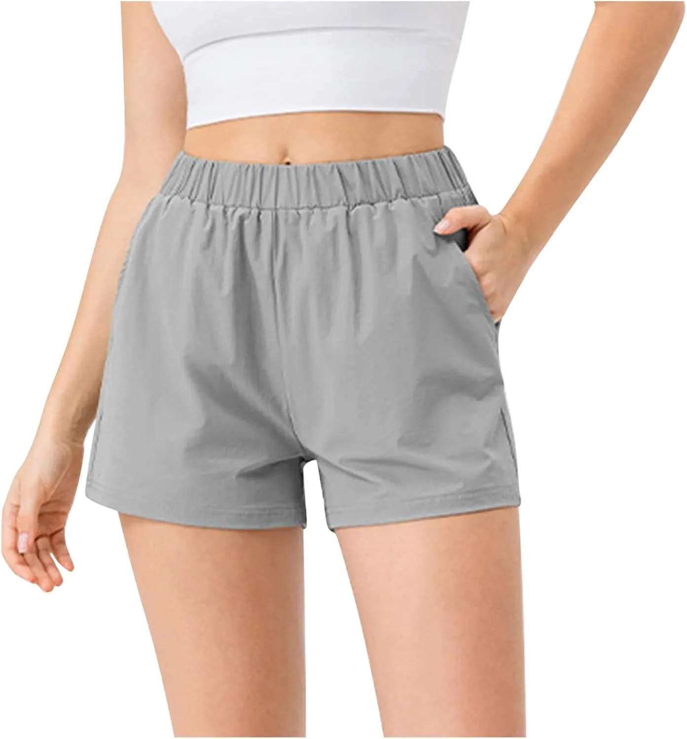 Workout Shorts for Women Elastic High Waisted Quick Dry Running Short Summer Loose Fit Casual Shorts with Pockets