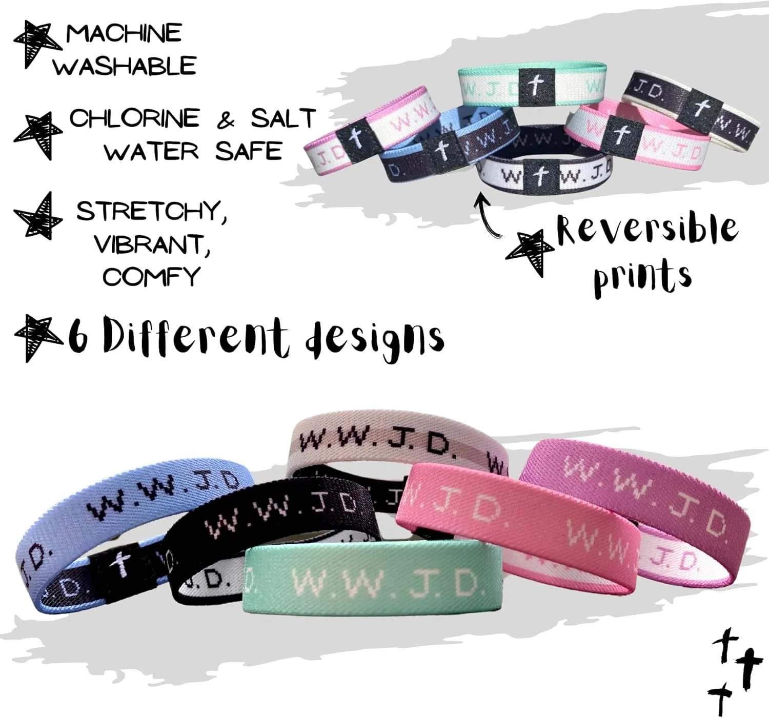 WWJD Bracelets - Elastic Bands - 1 Pack - Christian Bracelets, Inspirational Sayings