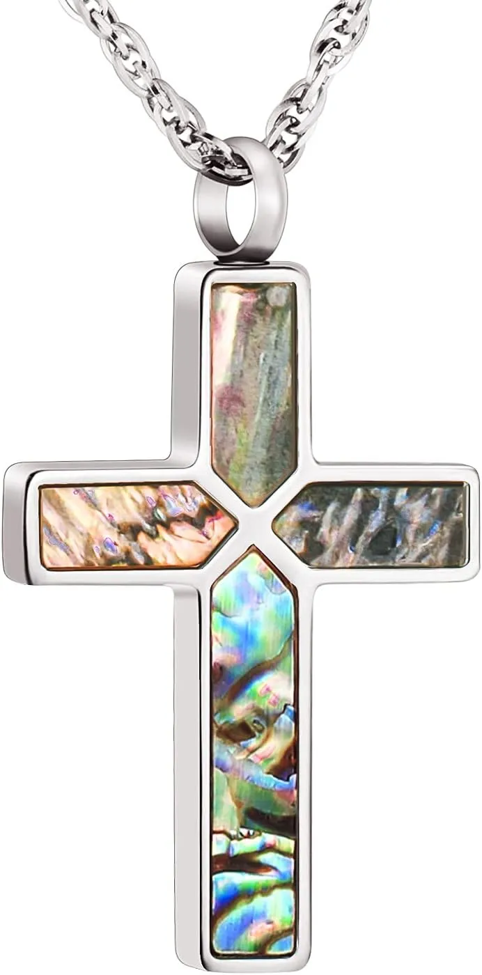 XIUDA Cross Cremation Jewelry for Human Ashes Stainless Steel Urn Necklace for Ashes Memorial Cremation Ashes Necklace for Women Men