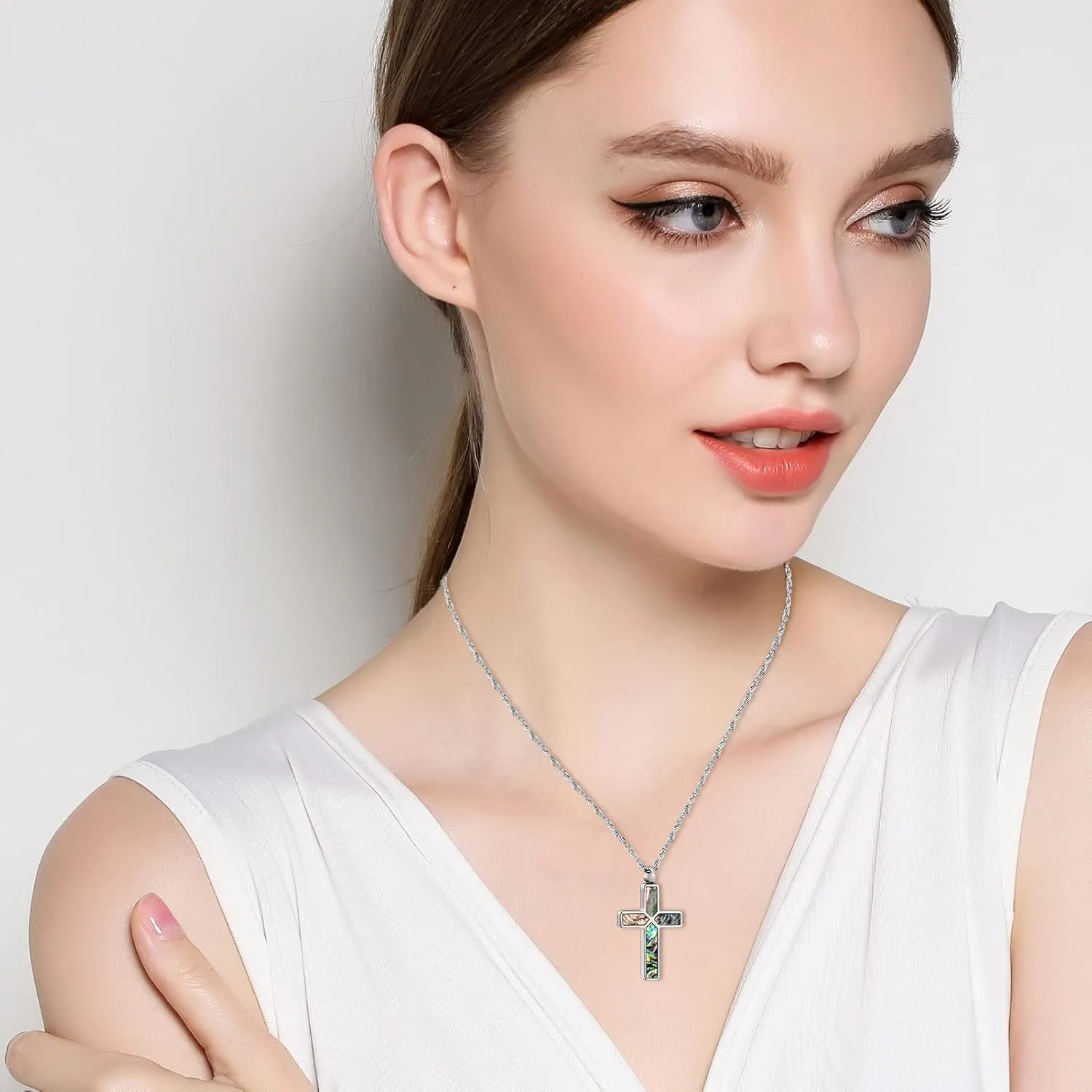 XIUDA Cross Cremation Jewelry for Human Ashes Stainless Steel Urn Necklace for Ashes Memorial Cremation Ashes Necklace for Women Men