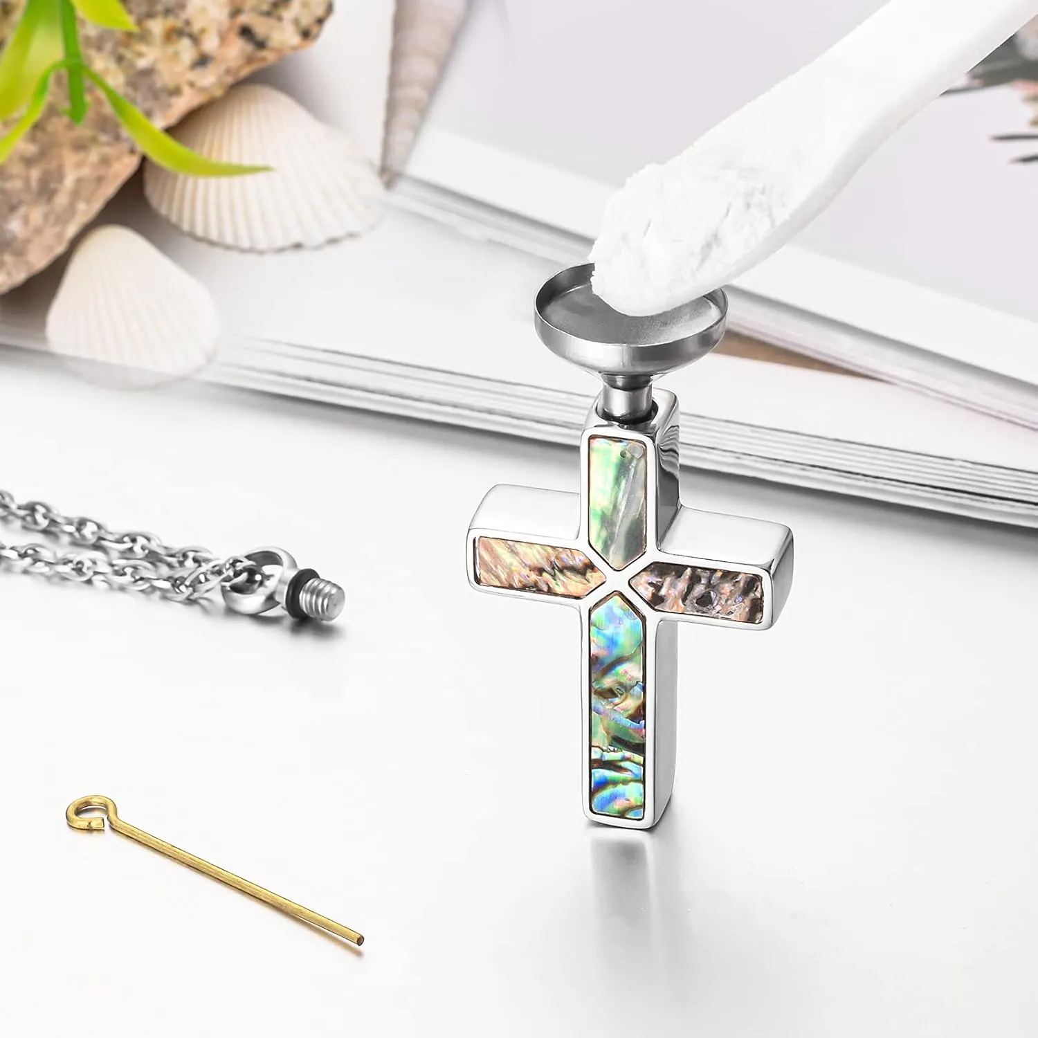 XIUDA Cross Cremation Jewelry for Human Ashes Stainless Steel Urn Necklace for Ashes Memorial Cremation Ashes Necklace for Women Men