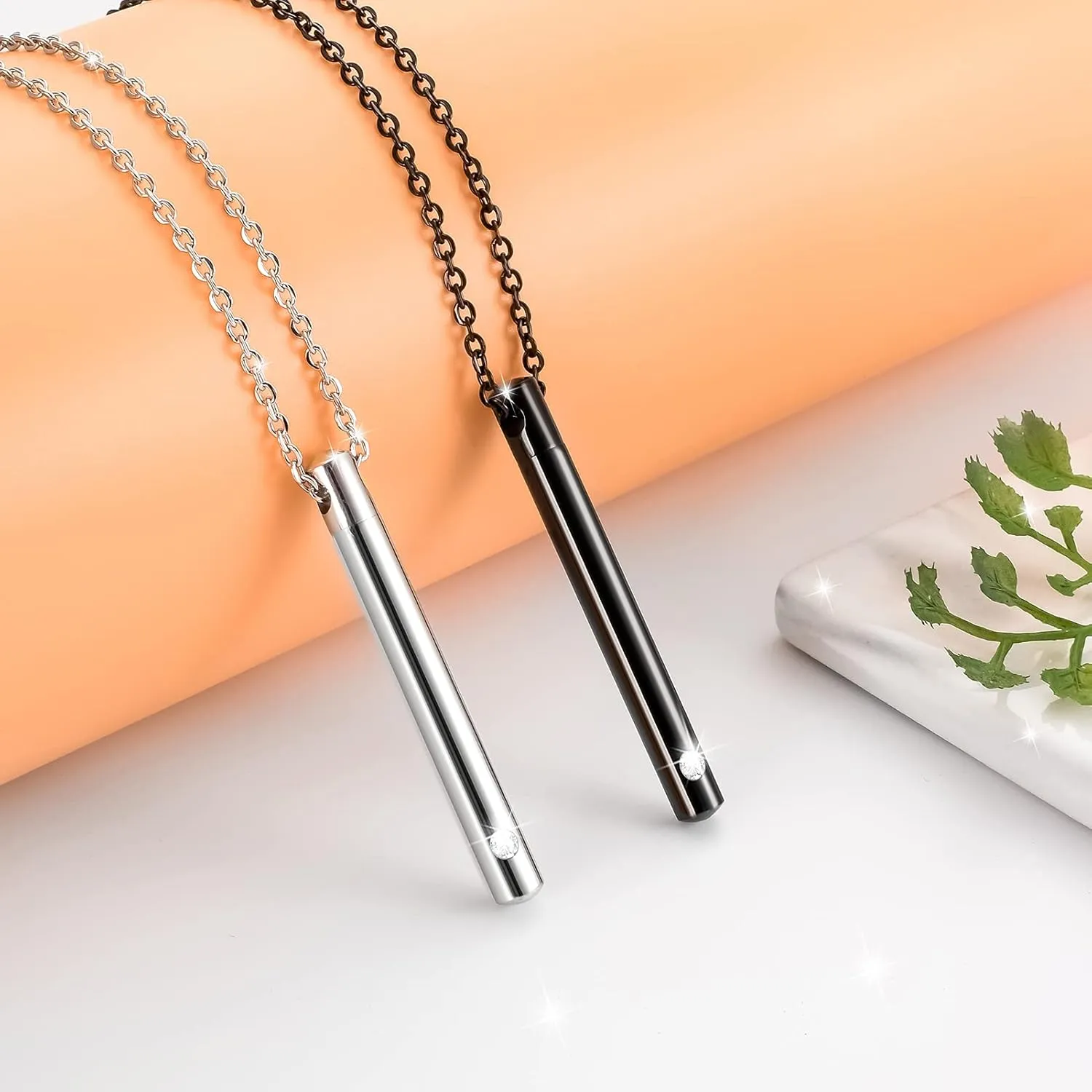 XIUDA Urn Necklace for Ashes Stainless Steel Cremation Necklace with Crystal Memorial Pendant Necklace