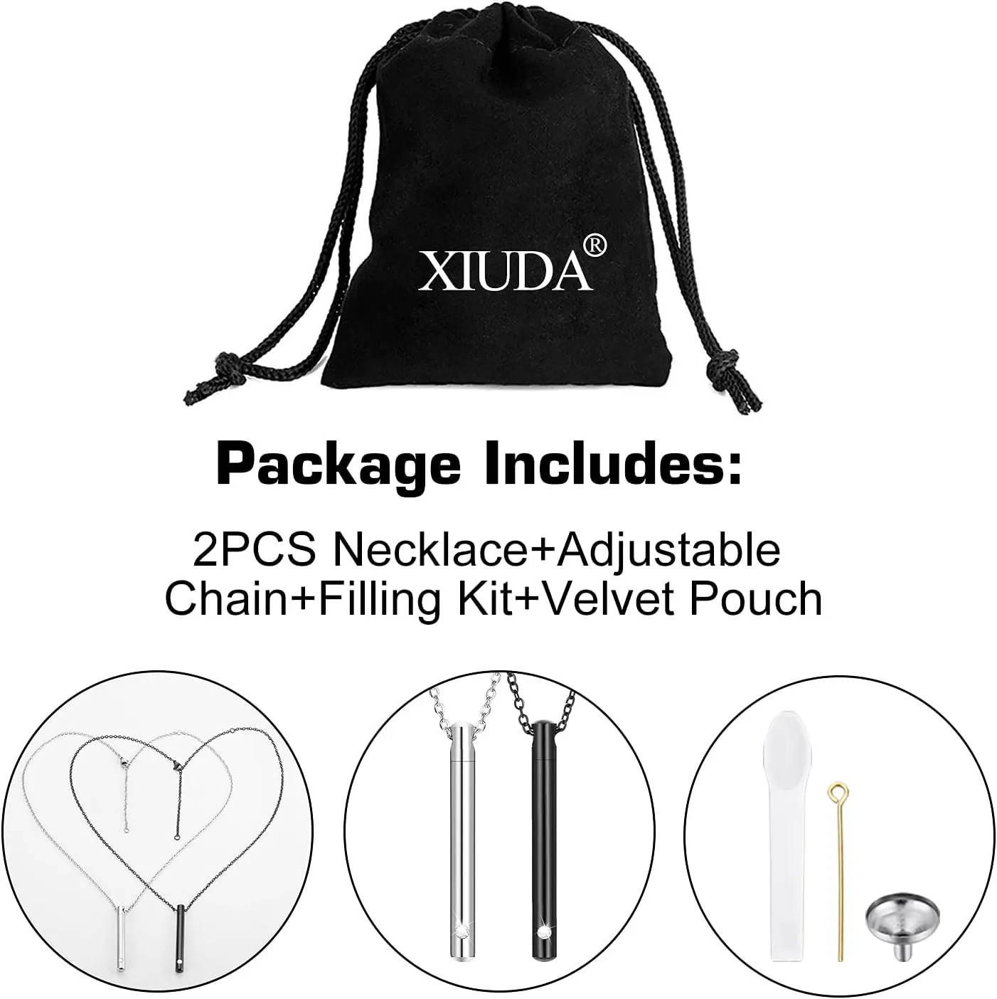XIUDA Urn Necklace for Ashes Stainless Steel Cremation Necklace with Crystal Memorial Pendant Necklace
