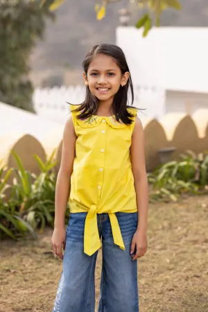 Yellow Embroidery Collar Shirt