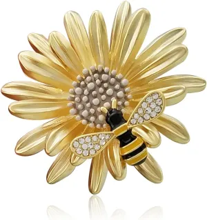 YOQUCOL Sunflower Honeybee Bee Brooch Pin with Bright Austrian Cubic Zirconia Crystal For Women
