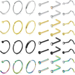 Zolure 18g 20g 22g Nose Rings Nose Studs Surgical Stainless Steel Screw L Shaped Pin Bone Nose Nostrial Piercing Jewerly for Women Men